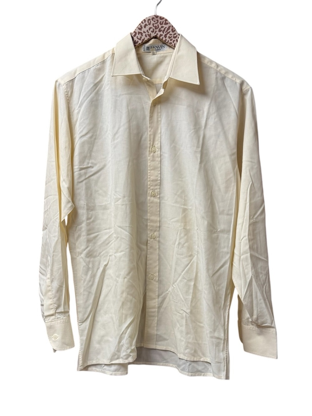 Lanvin Paris France Mens Long Sleeve Button Up Dress Shirt Cream 40 15 3/4